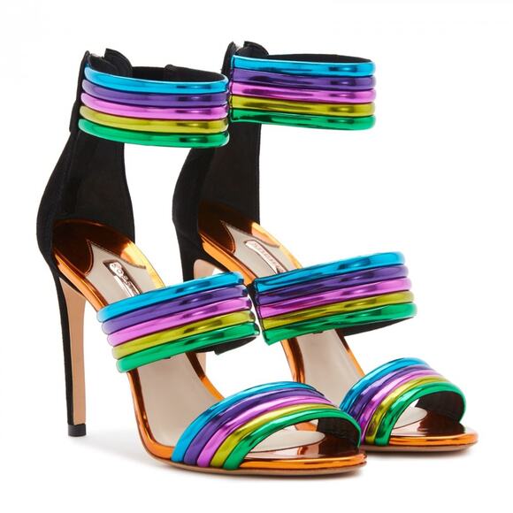 Sophia Webster Joy Sandals Rainbow Strap Heels Leather Open Toe Sz‎ 36 / 5.5 - Picture 1 of 12